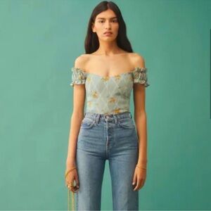 Reformation Alcove Linen Top in Celia Size: 12